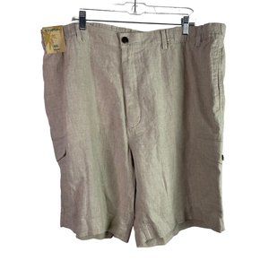 Roundtree & Yorke Caribbean Shorts Flat Front 100% Linen Cargo Size 46 Big Man N